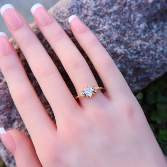 Noble Square Flower Gold Plated Princess Ring for Women, UNVCM074-6 - Picture 6 of 8